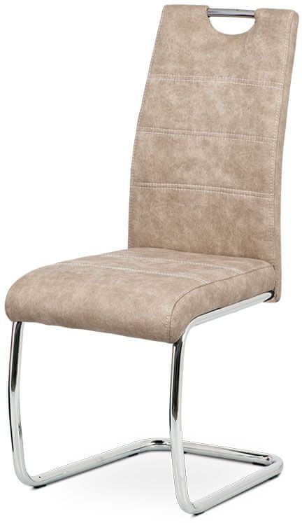 Autronic Jedálenská stolička, poťah krémová látka COWBOY v dekore vintage kože, kovová chrómova HC-483 CRM3
